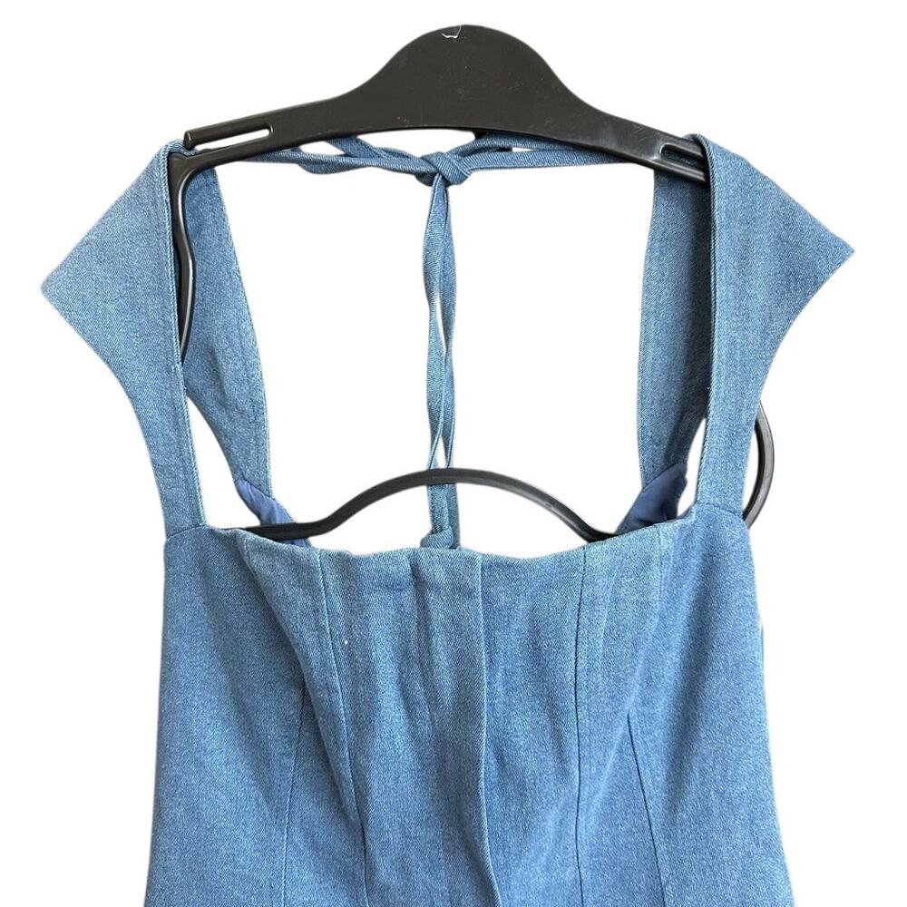 Sundays Soho Denim Pocket Mini Dress Sz Small Pinafore Style Front Patch Pockets - Picture 13 of 16